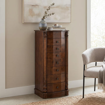 Annette Standing Jewelry Armoire, Locking Jewelry Cabinet, 7 Drawers, Necklace Hooks, Mirror, Secure Storage