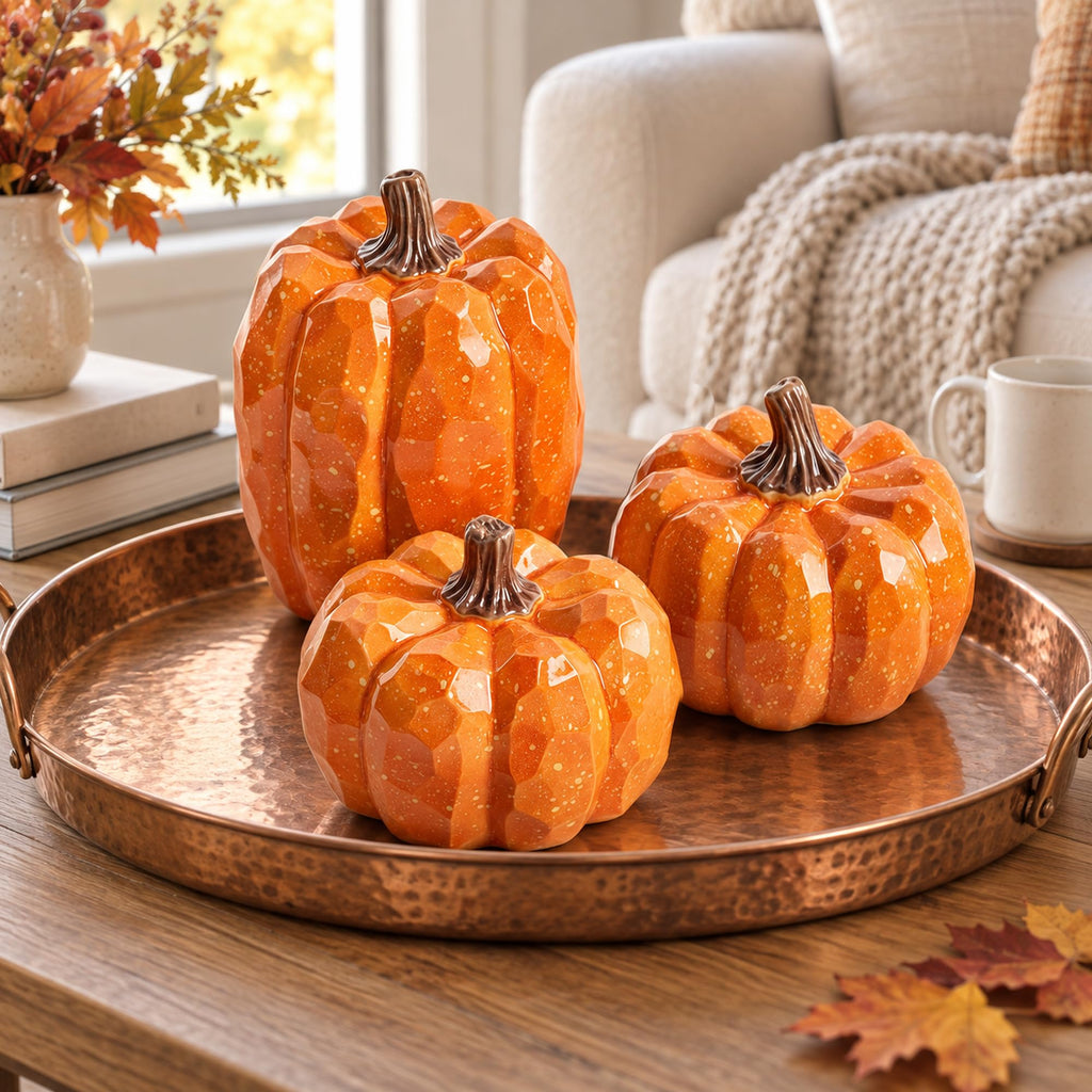 Artificial Pumpkins Decor Orange Pumpkin Fall Decoration, Set of 3