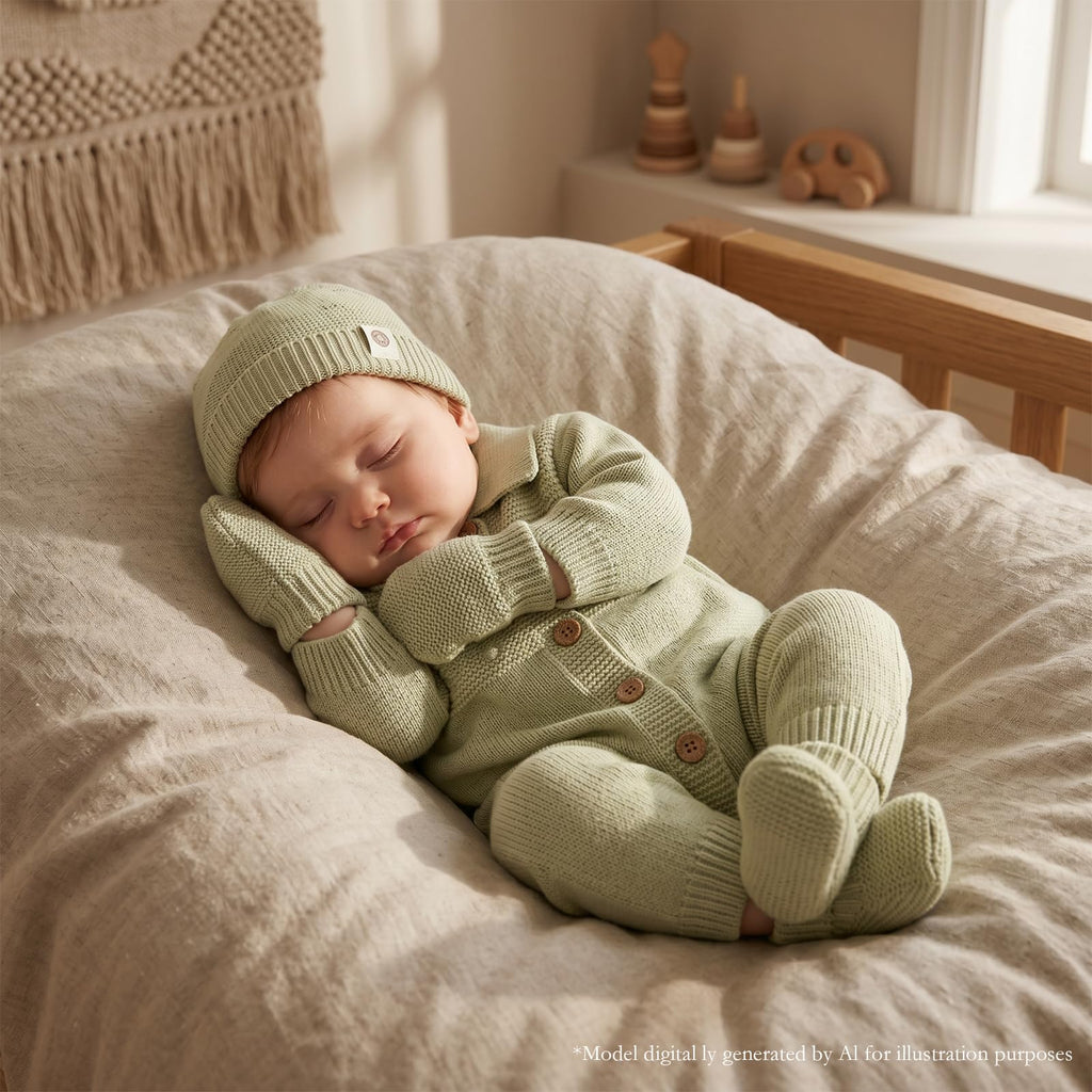 Cotton Baby Sweater Knit Romper Newborn Infant Outfit Hat Mitten Booties