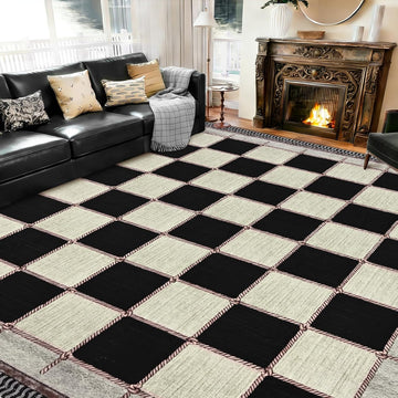 Checkered 8x10 Area Rugs, Washable Large Bedroom Rug
