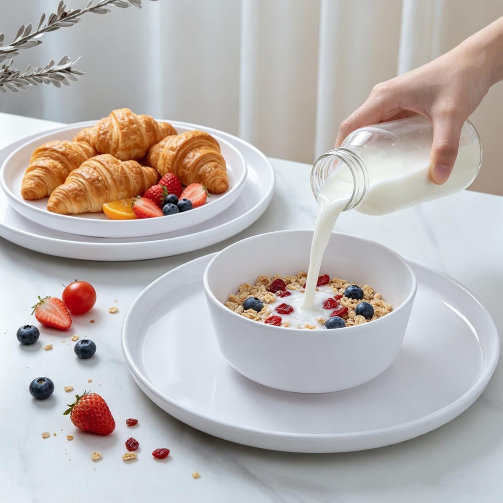 Basic White Melamine Dinnerware Sets, Elegant Unbreakable Dishes Set for 4