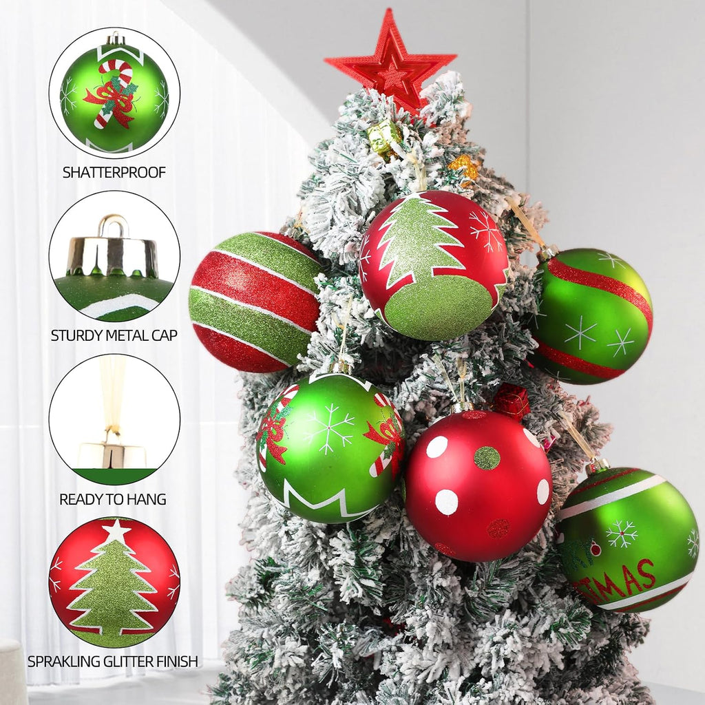 6Pcs 6" Extra Large Outdoor Christmas Ornaments, Xmas Tree Elf Swirl Ball Decoration, Big Red Green Christmas
