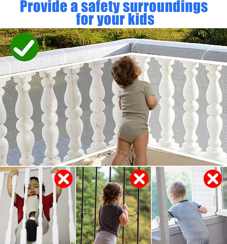 Baby Gate for Stairs, Banister Guard for Kids, Pets, Toys, 2 Set 18 ft L x 2.6 ft H Mesh Netting Safety Net for