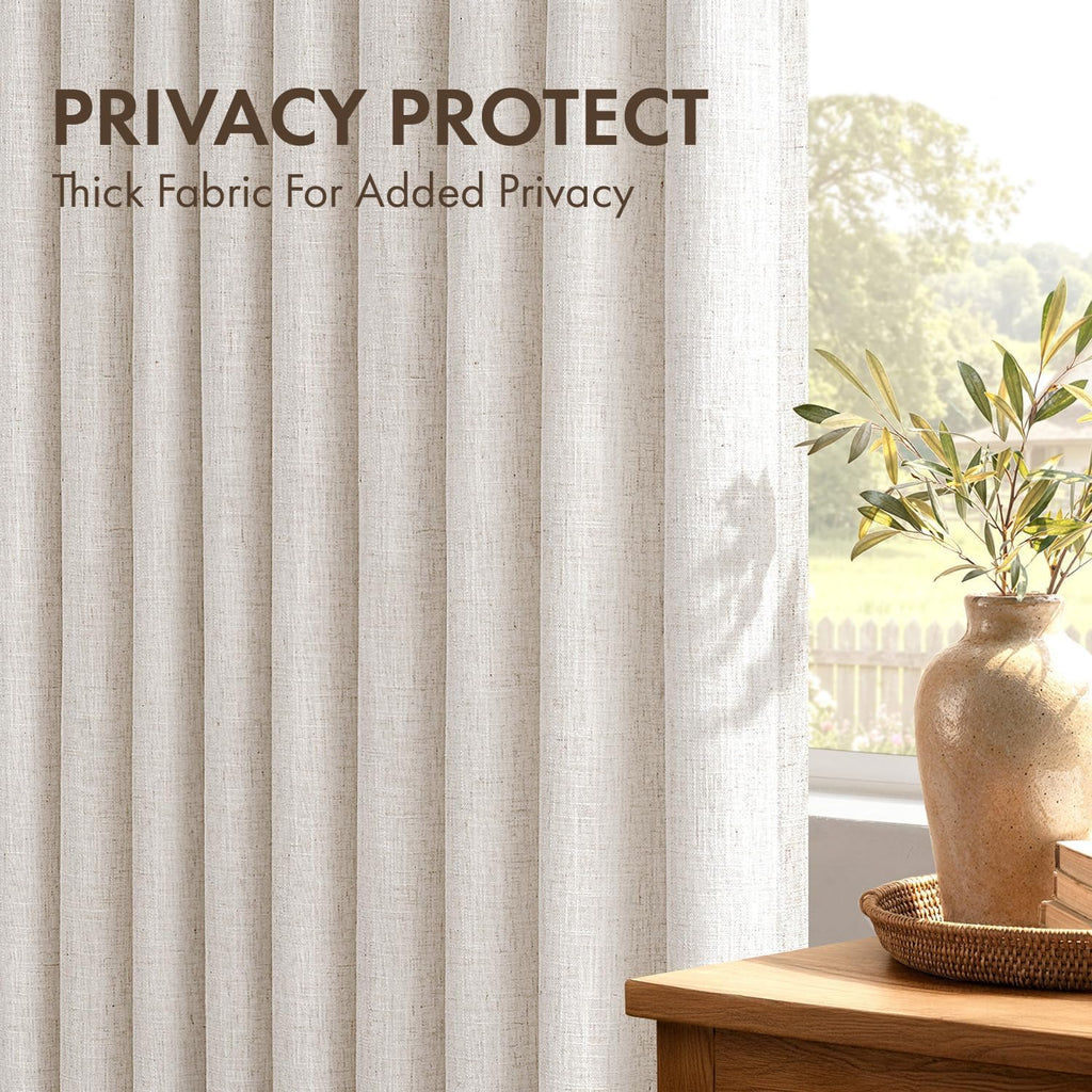 4 Panels Set Pinch Pleated Linen Curtains 90 Inches Long for Living Room Bedroom, Thick Linen Textured Memory Trained