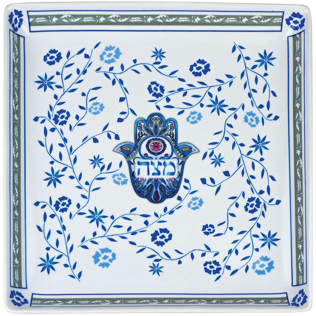 Artistic Passover Seder Dinnerware Set Floral Hamsa Design by Jessica Sporn - Quality Porcelain Round Seder Plate