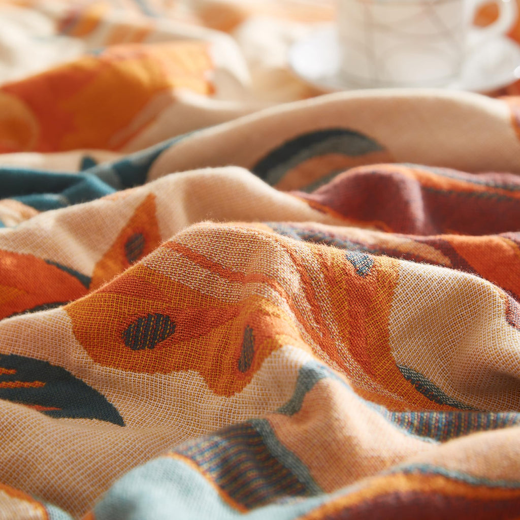 Boho Throw Blanket, 100% Cotton, Woven Floral Pattern, 50"x60"
