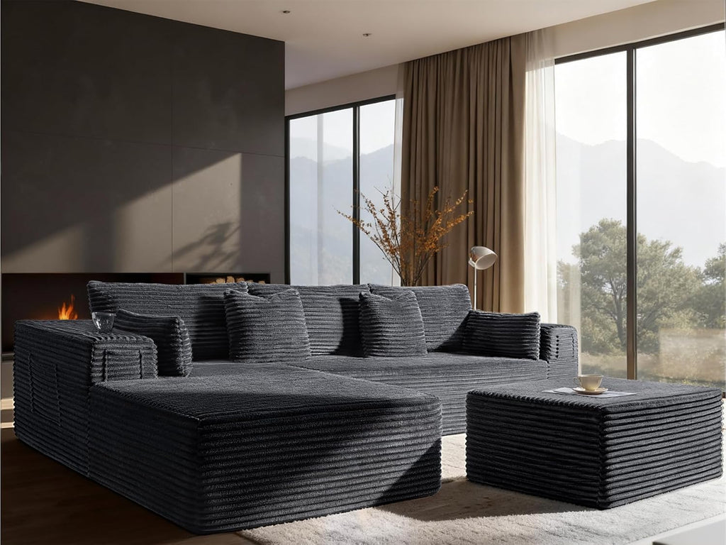 108" Oversized Cloud Sectional Couch, Comfort U Shaped Boneless Couch , Extra Deep Seats No Assembly, Modular Sofa
