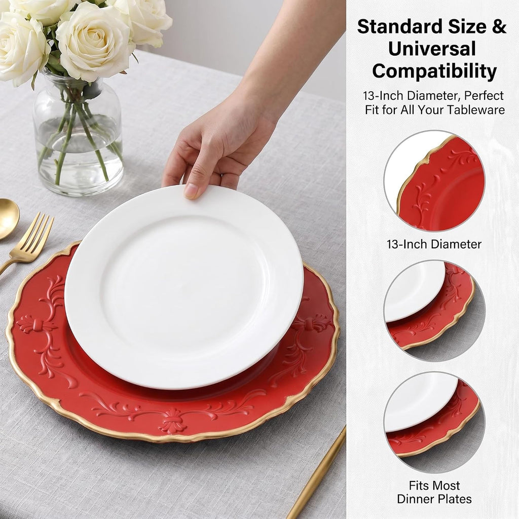 Christmas Red Plastic Charger Plates Set of 6
