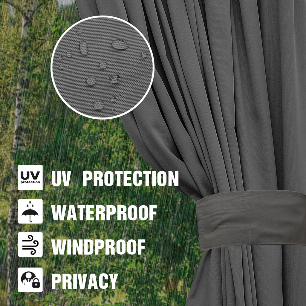 10'x12' Privacy Gazebo Curtains Outdoor Waterproof, 4-Panels Sidewall Curtain Universal Replacement with Zipper