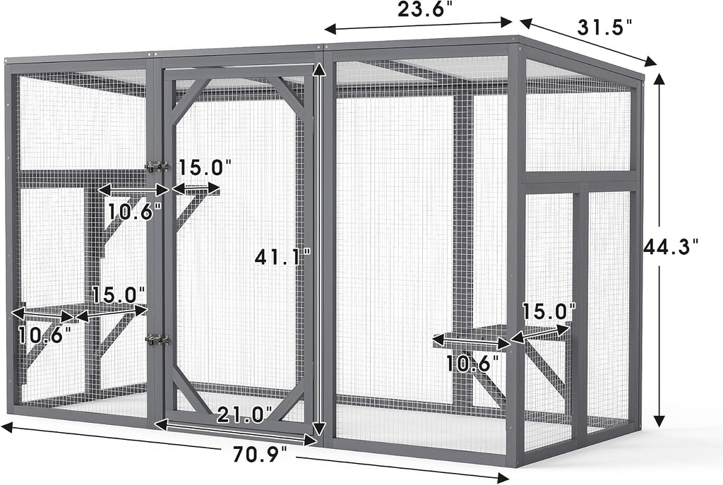 Outdoor Cat Catio House, Wooden Cat Habits with 3 Platforms, Lockable Doors, Top PC Sun Roof, Patio Yard Window
