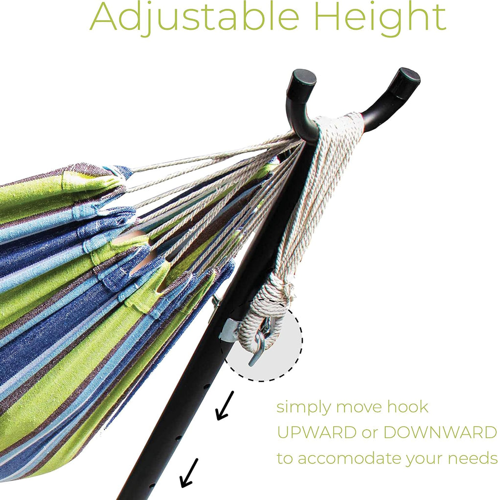 Expressions Double Camping Hammock with Steel Stand & Carrying Bag, Adjustable Height, Ultra Soft Cotton Blend, 550