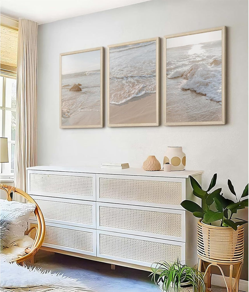 Beach Wall Art Decor Coastal Wall Art Pictures Ocean Canvas Wall Art Beige Beachy Wall Decor Boho Beach Prints Ocean
