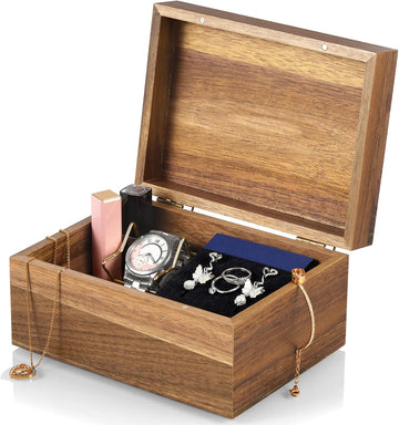 Keepsake Box, Acacia Wood Memory Box with Hinged Lids, Wooden Jewelry Box, Small Storage Box,3x5, 4x6 Decorative Card