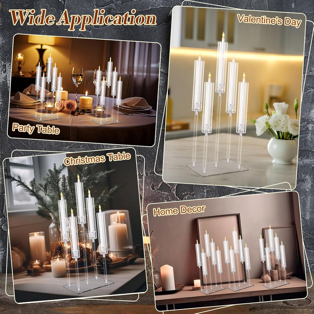 4 Set 5 Arms Acrylic Candelabras Centerpieces with 20 Pcs LED Candles Clear Candle Holder Crystal Taper Candlestick