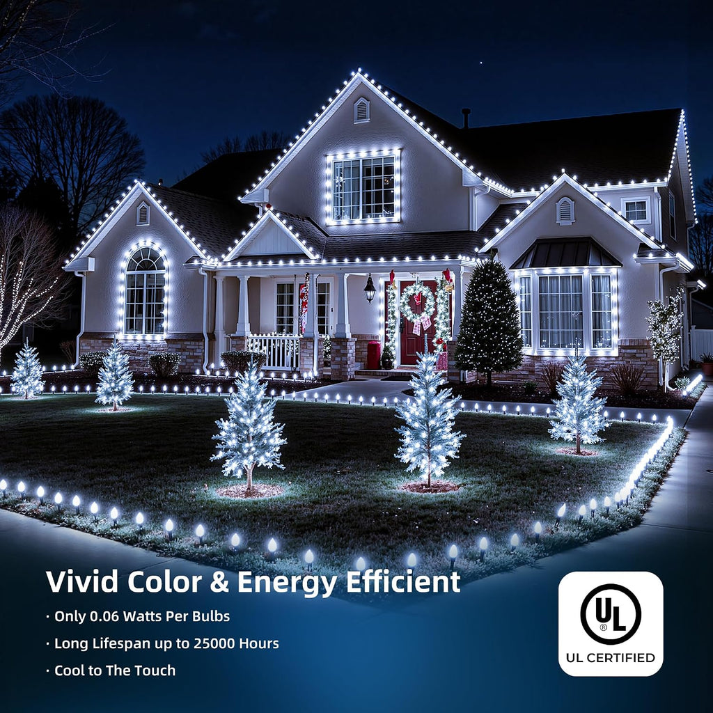 C9 LED Christmas Lights Outdoor, 81FT 100 LED C9 String Lights, Waterproof, Connectable, 8 Modes, with Timer & Memory