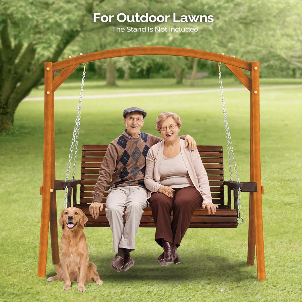 XL 4 FT Pro Wooden Porch Swing with Cup Holders, 880 LBS, Rustic | Heavy-Duty Wood Frame; 880-Lb Capacity; Cup