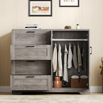 43.3'' H Armoire Wardrobe Closet with 4 Drawers, Wooden Dresser