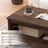 Farmhouse Coffee Table, 2-Tier Center Table with Storage Open Shelf & Woven Slatted Design