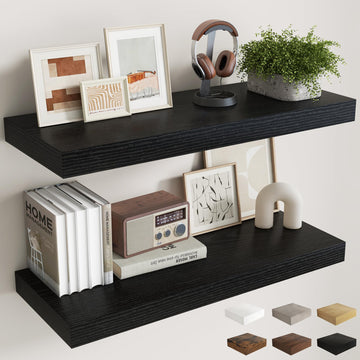 36 Inch Black Floating Shelves for Wall, 12 Inch Deep Shelves |Kitchen|Bedroom, Wall Mounted Rustic Wood Floating
