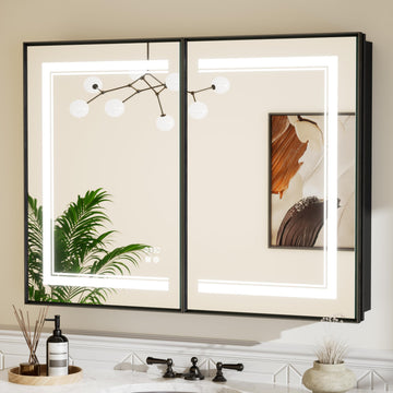 40 x 30 Black Led Lighted Medicine Cabinet Mirror with 3-Color Lights, Wall Mount or Recessed Cabinet Mirror with