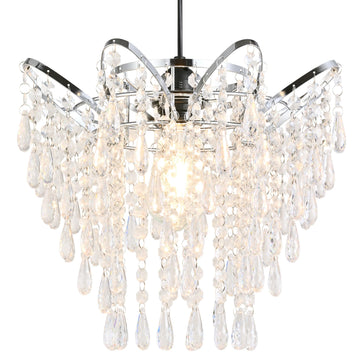 Modern Acrylic Chandelier Shade, 3-Tier Beaded Crystal-Like Ceiling Light Cover Clear Glassy Design, Wedding or