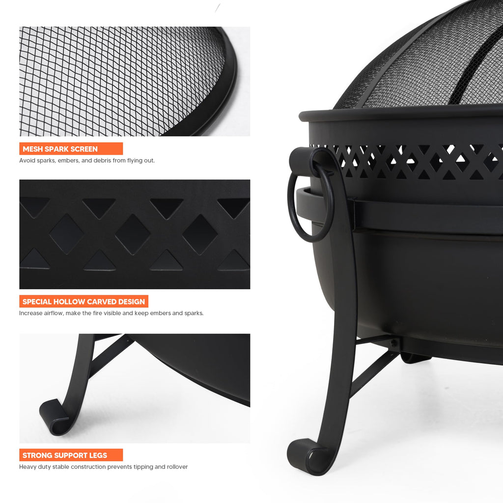 Outdoor Patio Fire Pit with Mesh Spark Screen, 40" Portable Fire Pit for Camping, Outside, Black