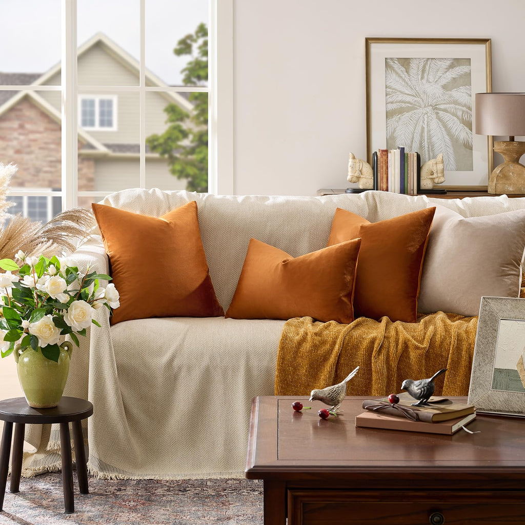 Burnt Orange Velvet Throw Pillow Covers 22x22 Pack of 2