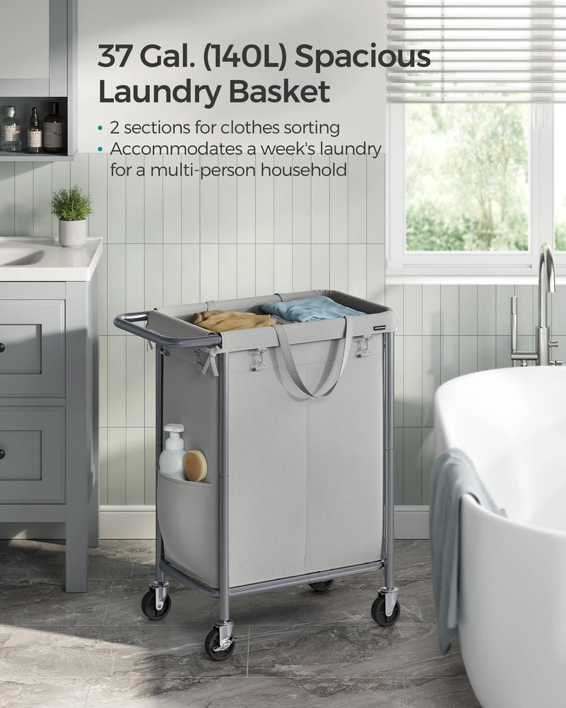 Laundry Basket with Wheels, 2-Section, 37.0 Gallons (140 L)