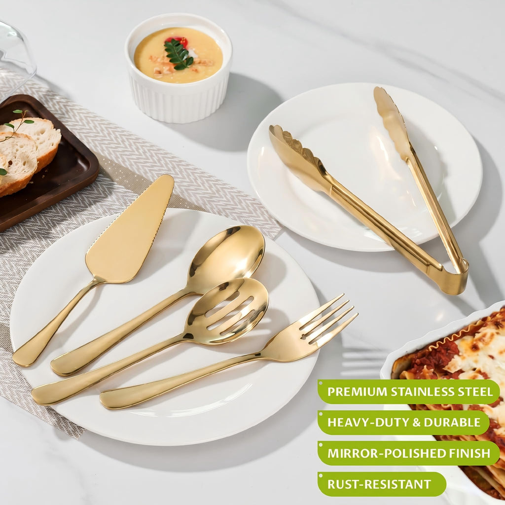 11PCS Stainless Steel Gold Serving Utensils, 8.7''Serving Spoons,8.7''Slotted Spoons, Serving Fork, 9'' Serving
