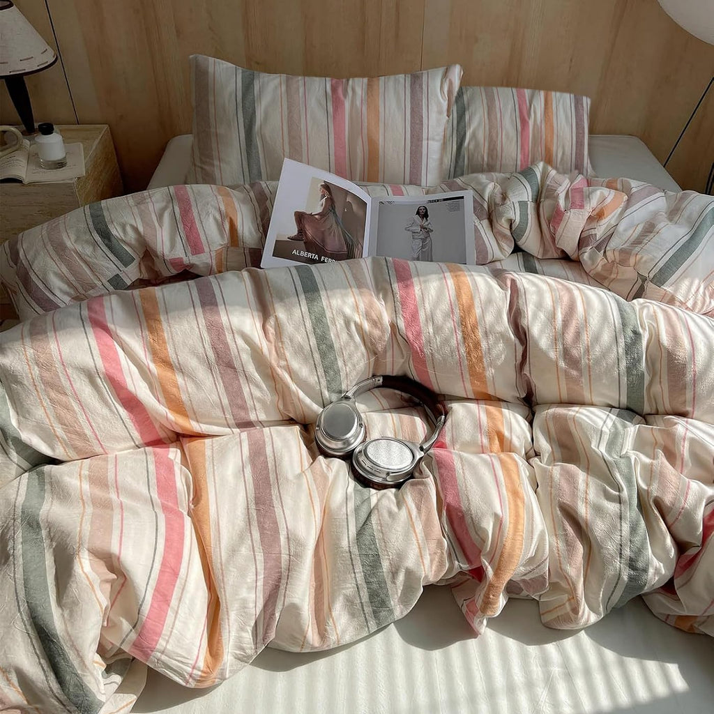 Twin XL Comforter Set Boho Geometric Striped Pattern Comforters Fluffy Bedding Comforter Sets 3 Piece Hotel Quilted