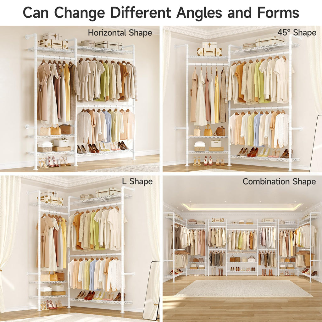 H2 Plus Expandable Wall Mounted Closet System Clothes Rack White