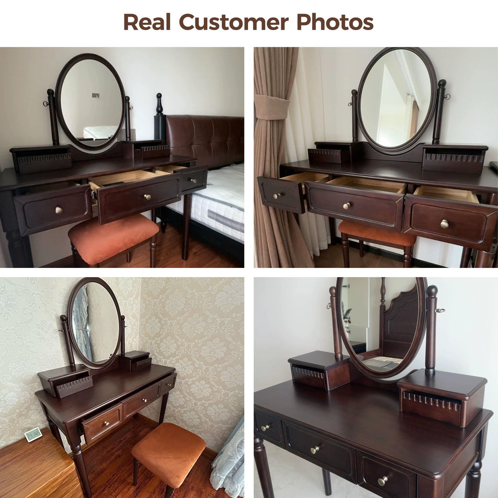 Vintage Vanity Desk with Adjustable Mirror, Walnut