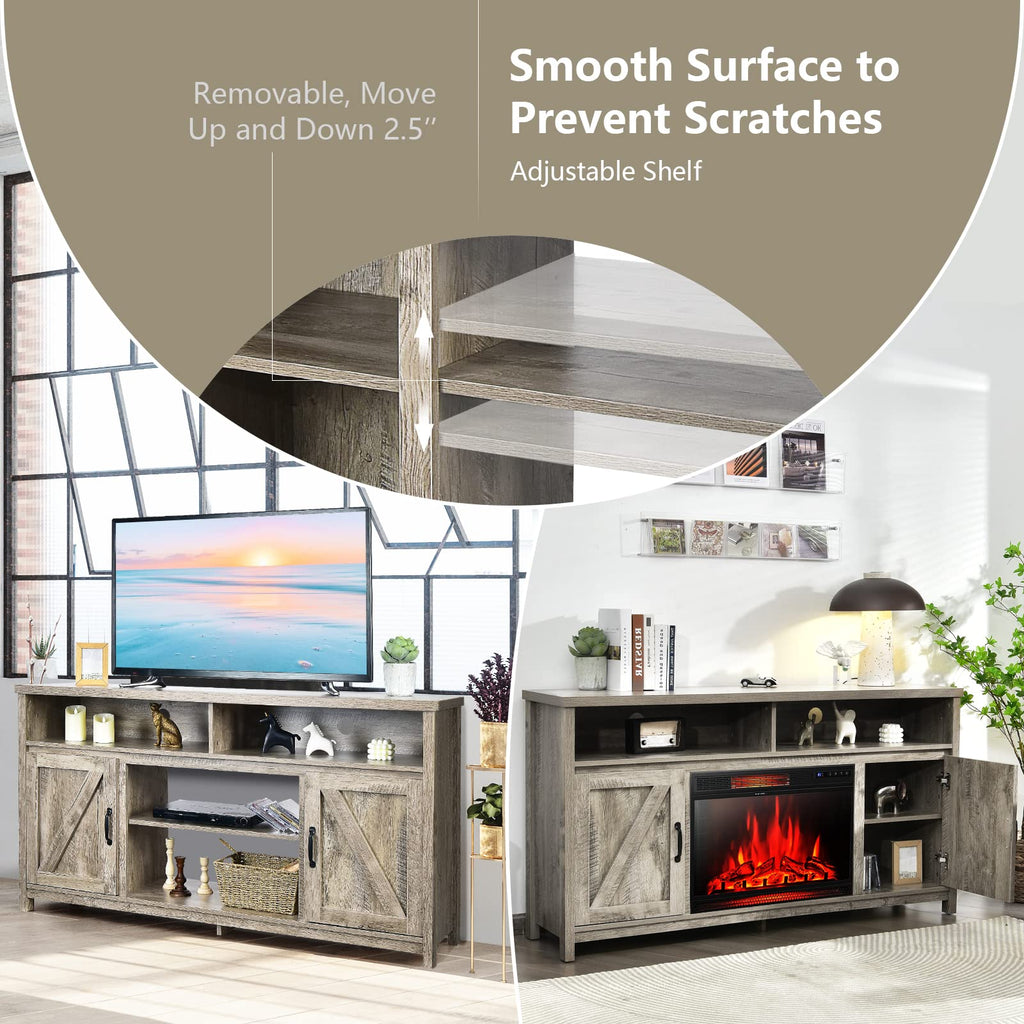 Modern Farmhouse TV Stand with Double Barn Doors, 59 inch TV Storage Cabinet for TVs Up to 65 Inches, Adjustable