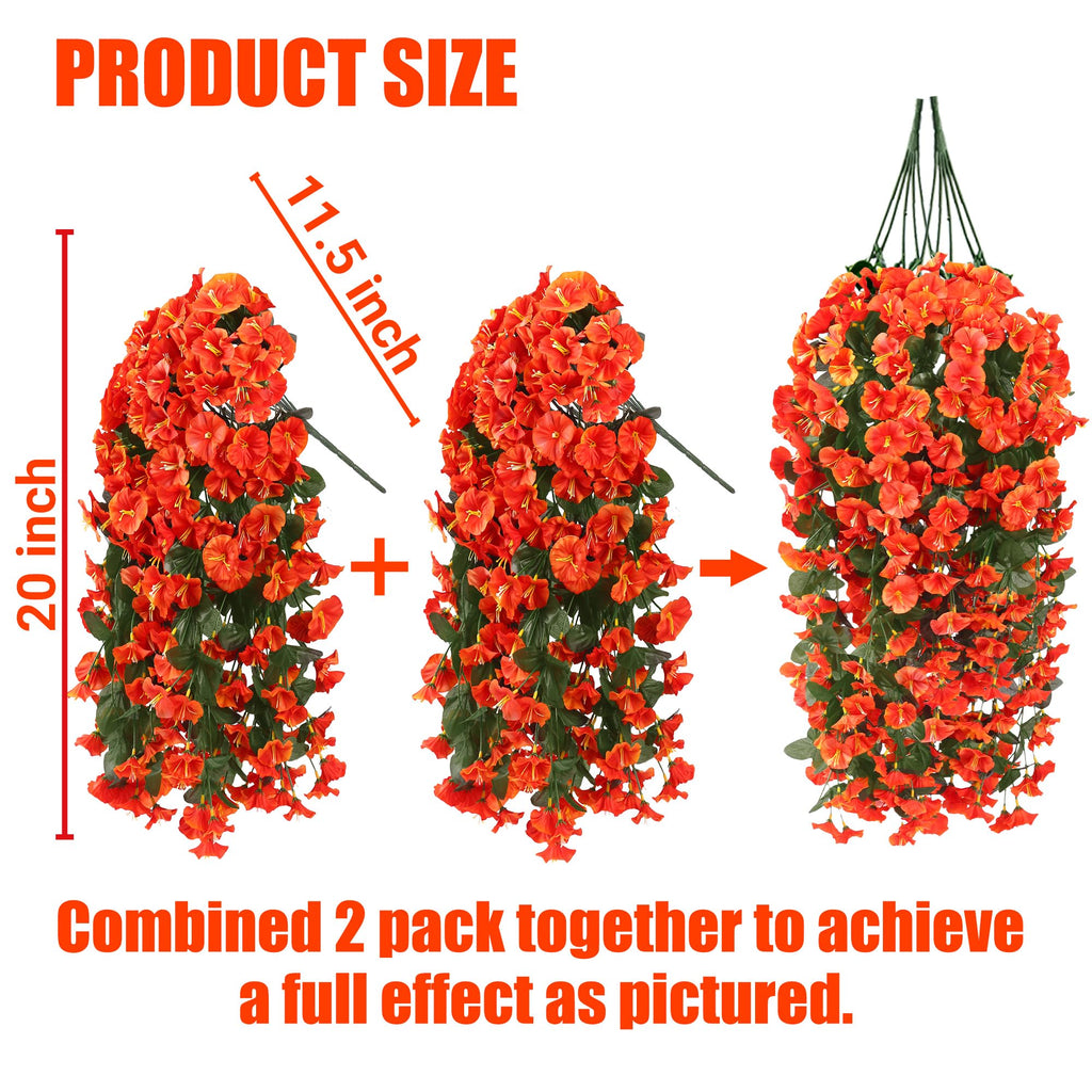Artificial Fake Hanging Flowers Plants for Outdoor Outside Spring Summer Decoration 4PCS Faux Silk UV Resistant