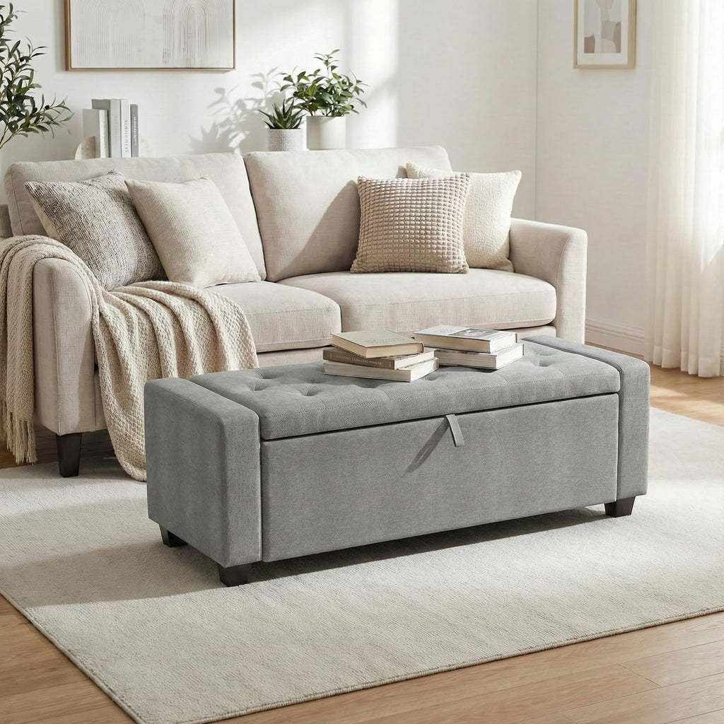 48" Ottoman with Storage, Gray Storage Ottoman Bench, Bench