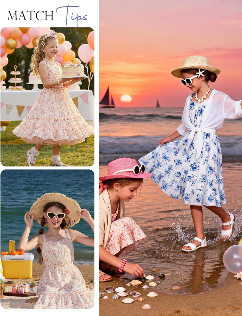 Girls Summer Floral Dress Kids Long Spring Easter Dresses Teens Button Front Straps Flower Hawaiian Sundress