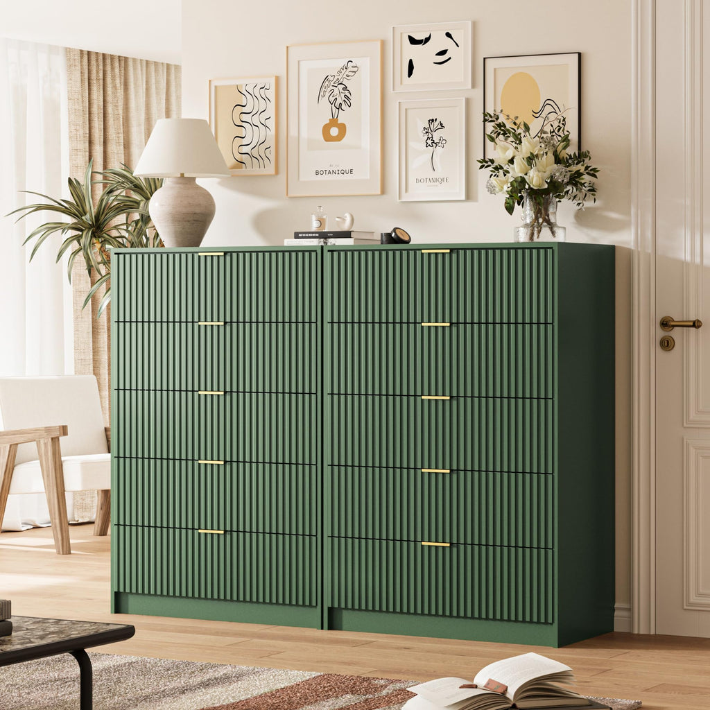 47" Tall Fluted 5-Drawer Dresser, Green
