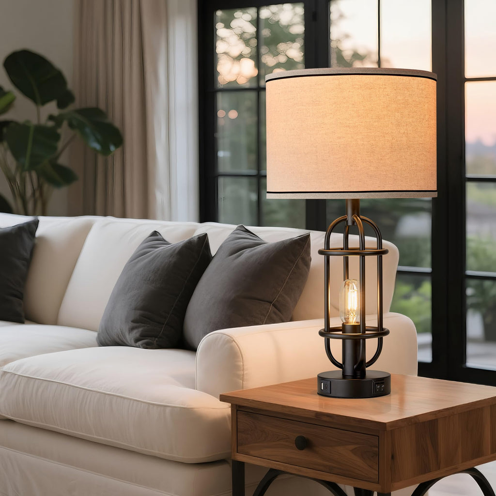 22.3" Farmhouse Table Lamps Set of 2, Black