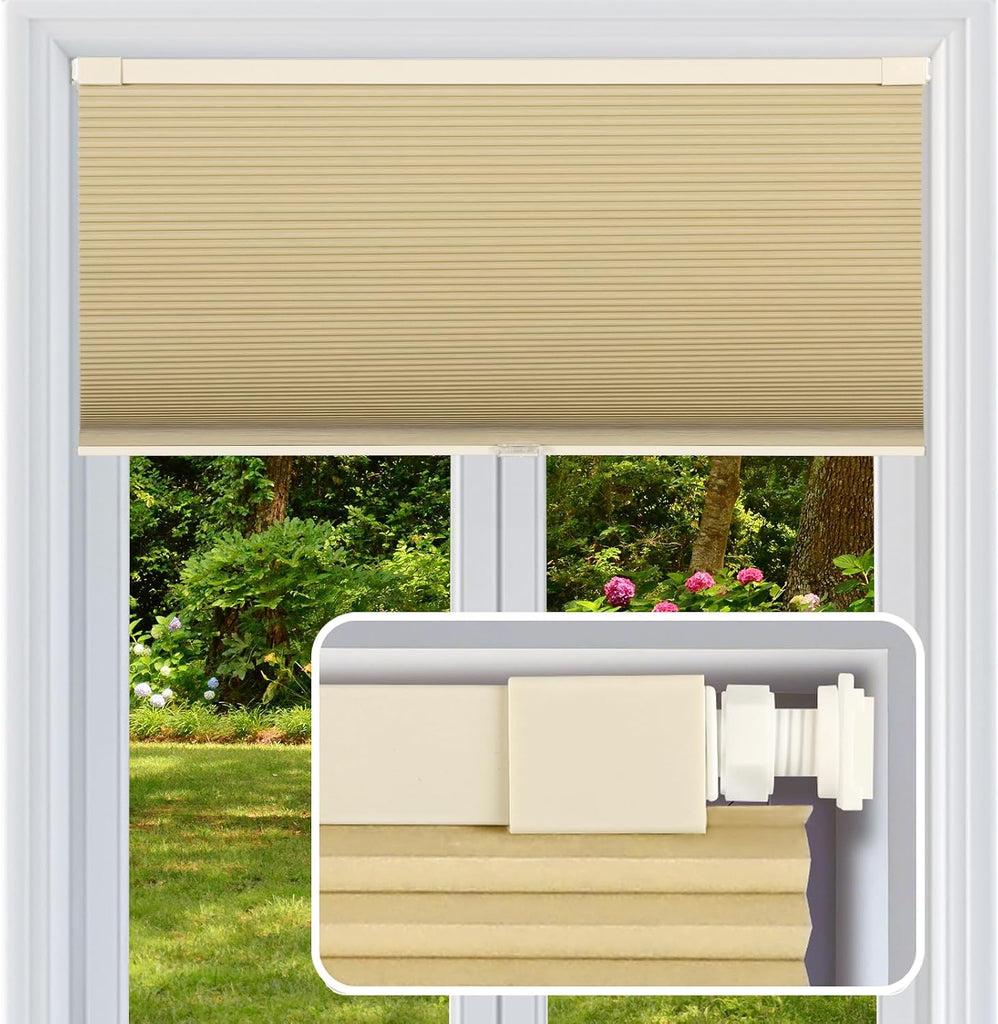 No Drill Cellular Shades Light Filtering Honeycomb Blinds Wh - Light Cream
