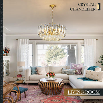 Gold Crystal Chandelier 23.6" Modern Crystal Pendant Light 3-Tier12-Light Ceiling Pendant Light Fixture for Dinning