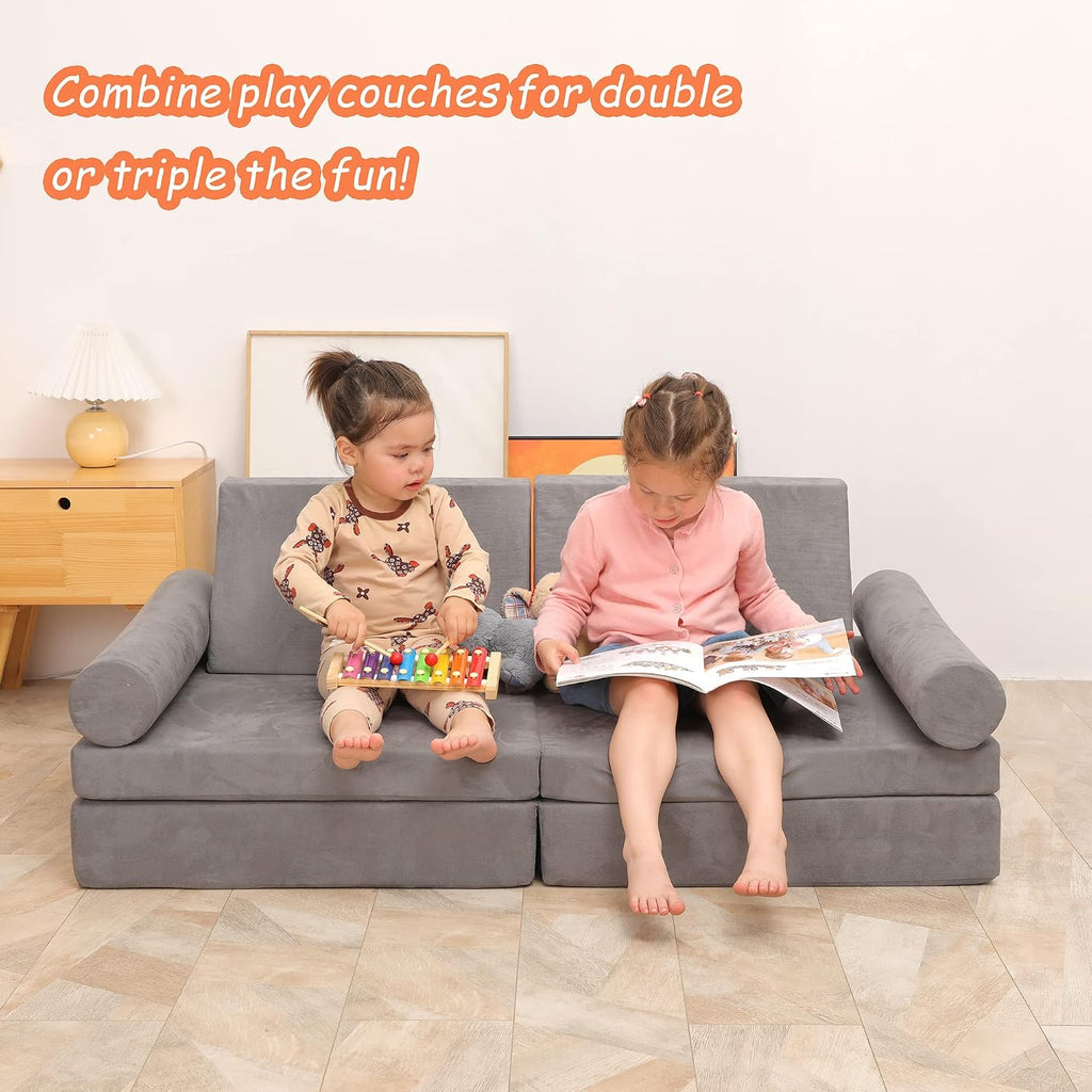 Modular Kids Play Couch, Kids Couch Building Fort for Playroom, Children Convertible Foam Cushion for Boys and Girls