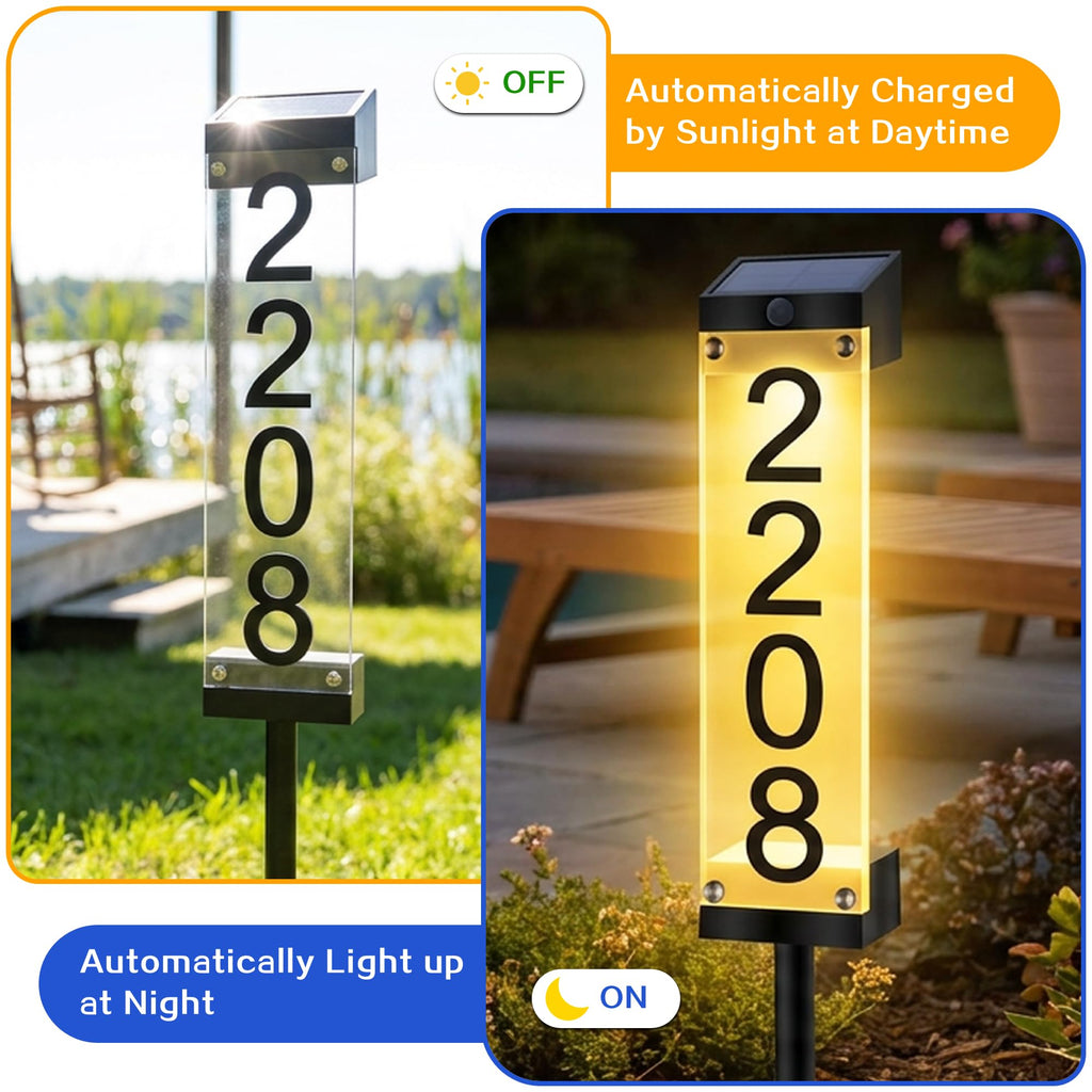 Solar House Numbers for Outside Lighted Address Sign Plaque