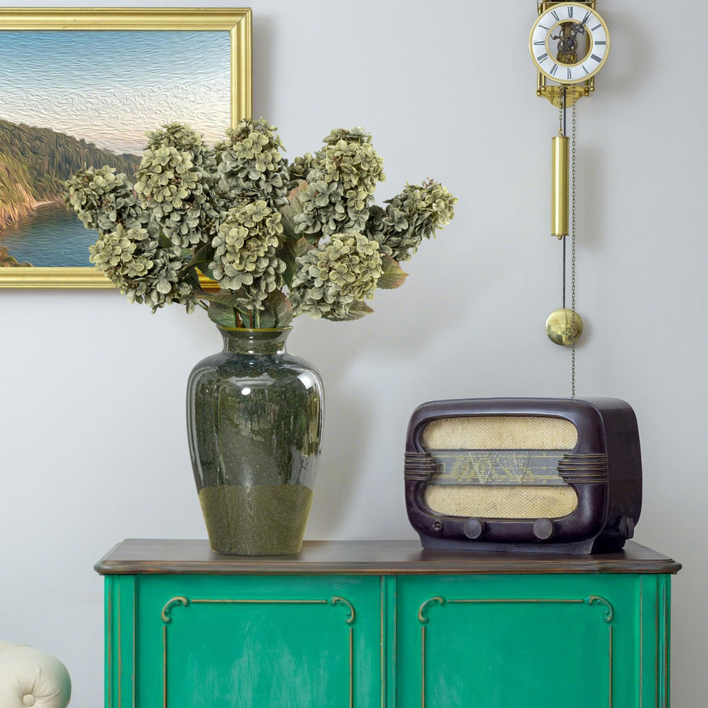 Green Hydrangea Artificial Flowers, Fake Fall Flowers Silk Hydrangea with Stems, Fall Faux DIY Floral for Table