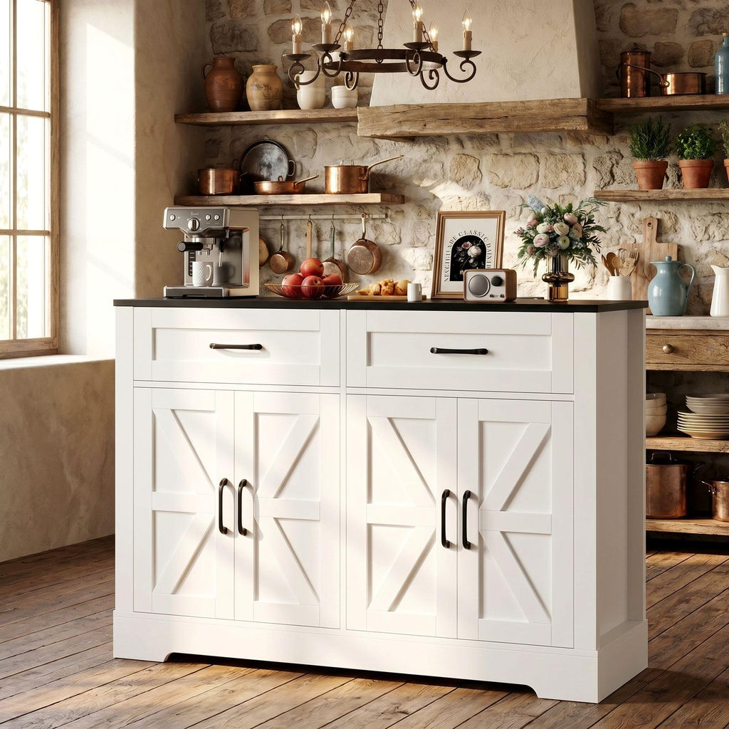 Farmhouse Sideboard Buffet Cabinet with Storage, 47.2"Kitchen Storage Cabinet with Drawers, Coffee Bar with Barn