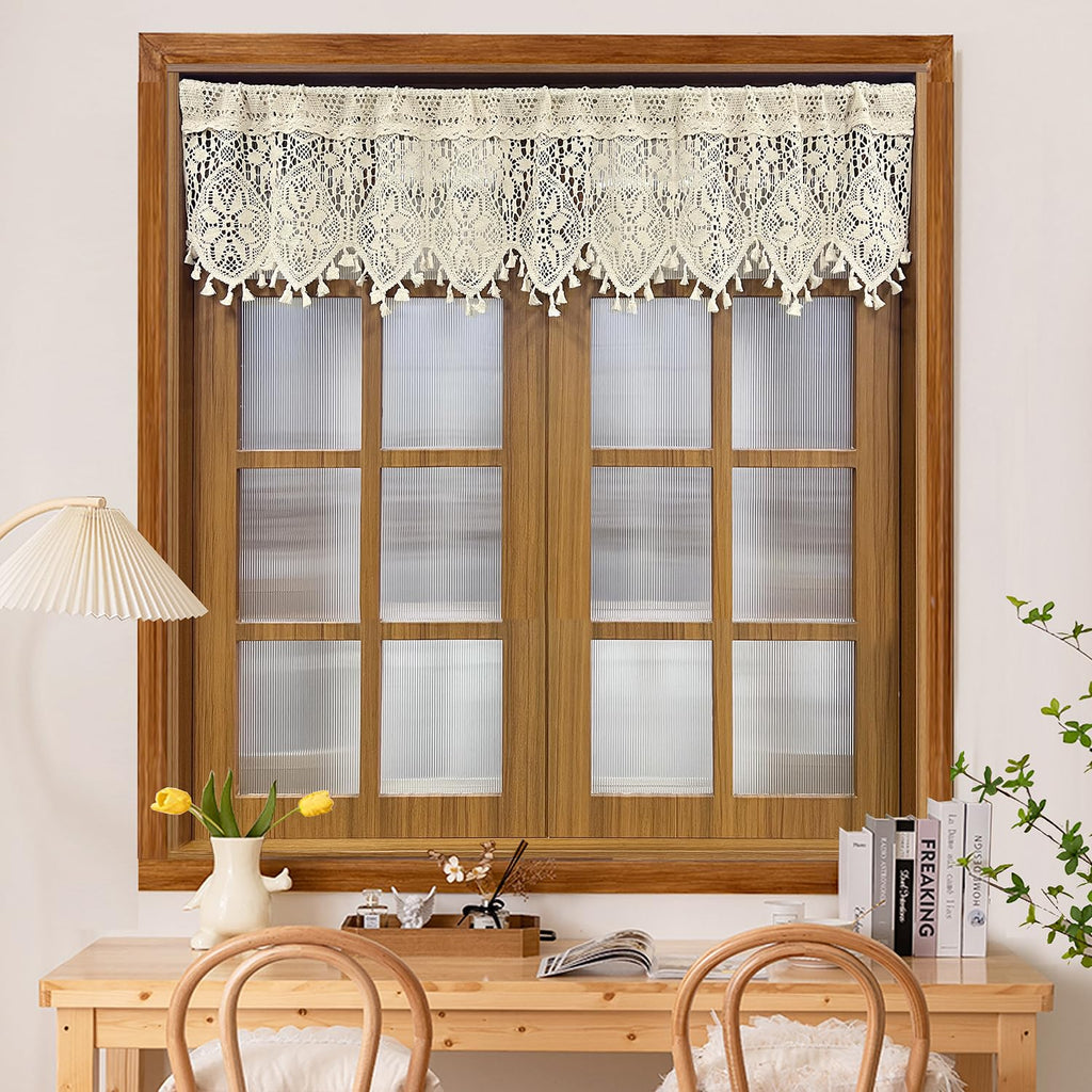 Boho Crochet Lace Sheer Curtain Valance Windows
