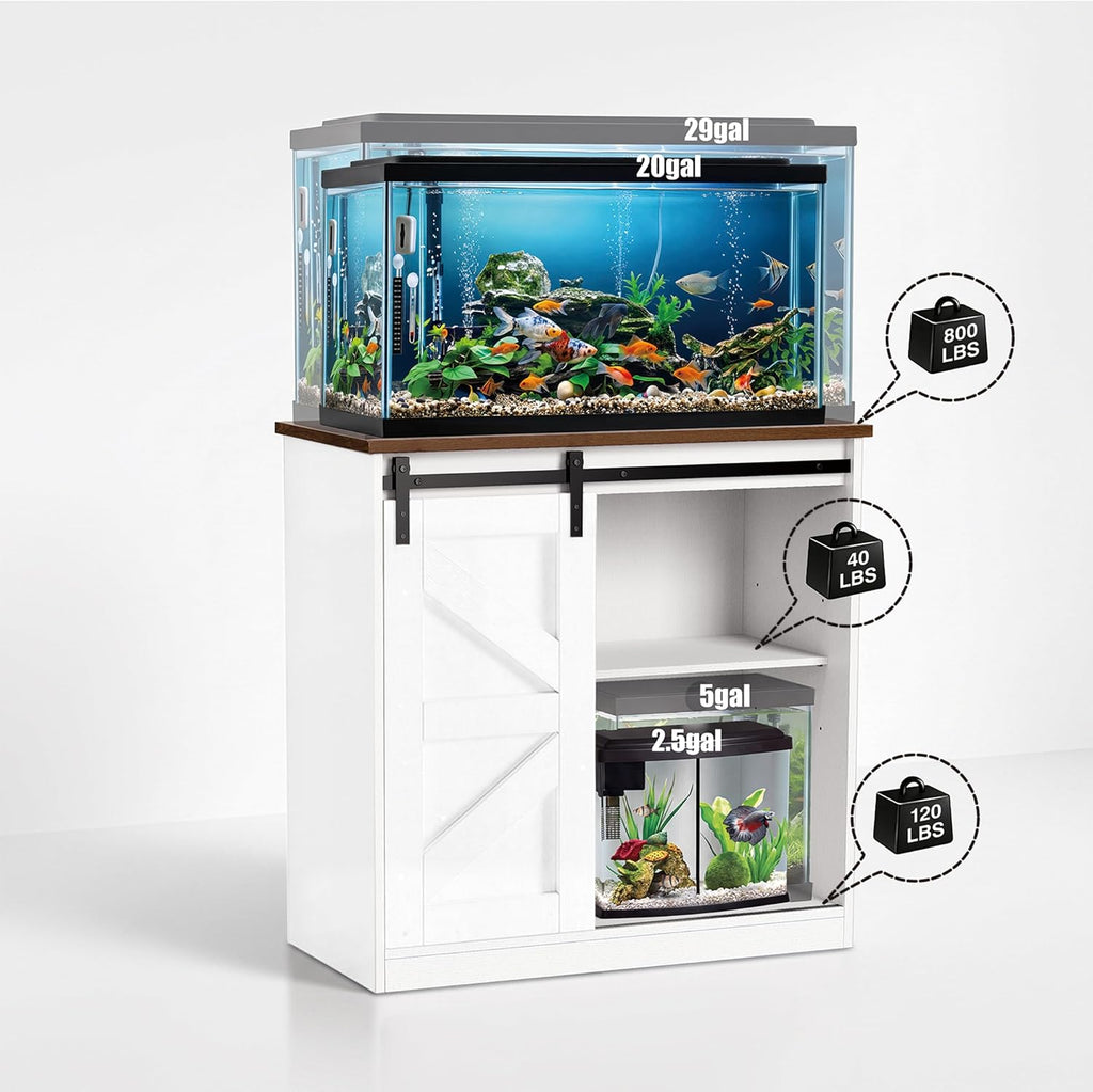 20/29/30 Gallon Farmhouse Fish Tank Stand with Storage Aquarium Stand