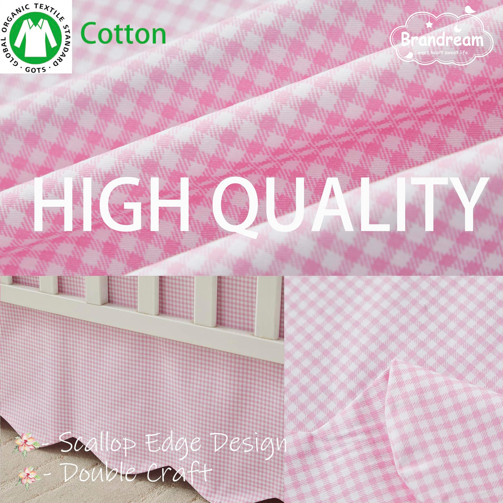 Scallop Edge Cotton Crib Skirt, Baby Boy Girl Gender Neutral Crib Skirt Toddler Bedskirt Farmhouse Chic Plaid Nursery