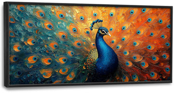 Large Peacock Wall Art, Wildlife Canvas Oversized Wall Decor Modern Framed Pictures Painting Print Artwork Office