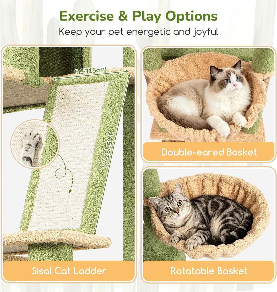 80in Extra Large Cactus Corner Cat Tree Tower, Green