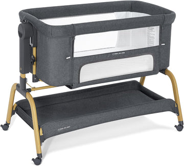 3-in-1 Baby Bassinet, Rocking Bedside Bassinet, Dark Grey | Wheels, comfy mattress, 6 height adjustments, easy